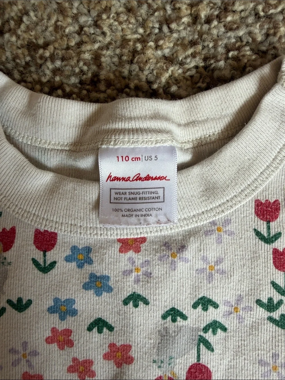 Hanna Andersson Cream Floral Short Pajama Set with Coral, Green & Blue